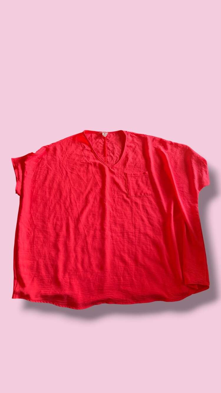 Jenna Nation Neon Pink V-Neck Pocket Tee Size 1X